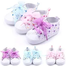 Новорожденные Девочки Малыши детская кроватка обувь мягкая подошва противоскользящие Цветочные Прогулки Кроссовки 0-12 месяцев SH85
