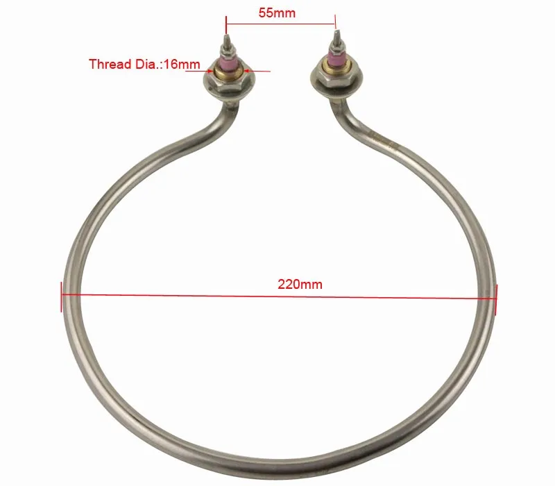 304 Нержавеющая сталь Ракетки форме Локоть воды Нагревательный элемент 220V 2KW 220 мм Круг Диаметр Электрический Нагреватель Трубки