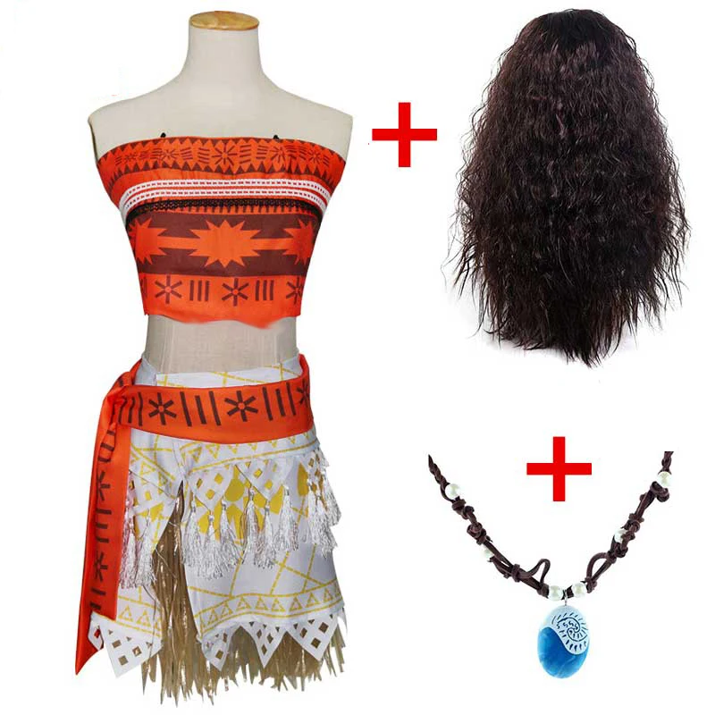

Princess Moana Cosplay Costumes for Girl Women Moana Clothes with Necklace Wig for Halloween Party Costumes Kids Adult Gift