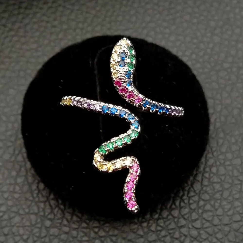 

finger ring micro pave cz cool snake shape open adjusted White golden fashion ring