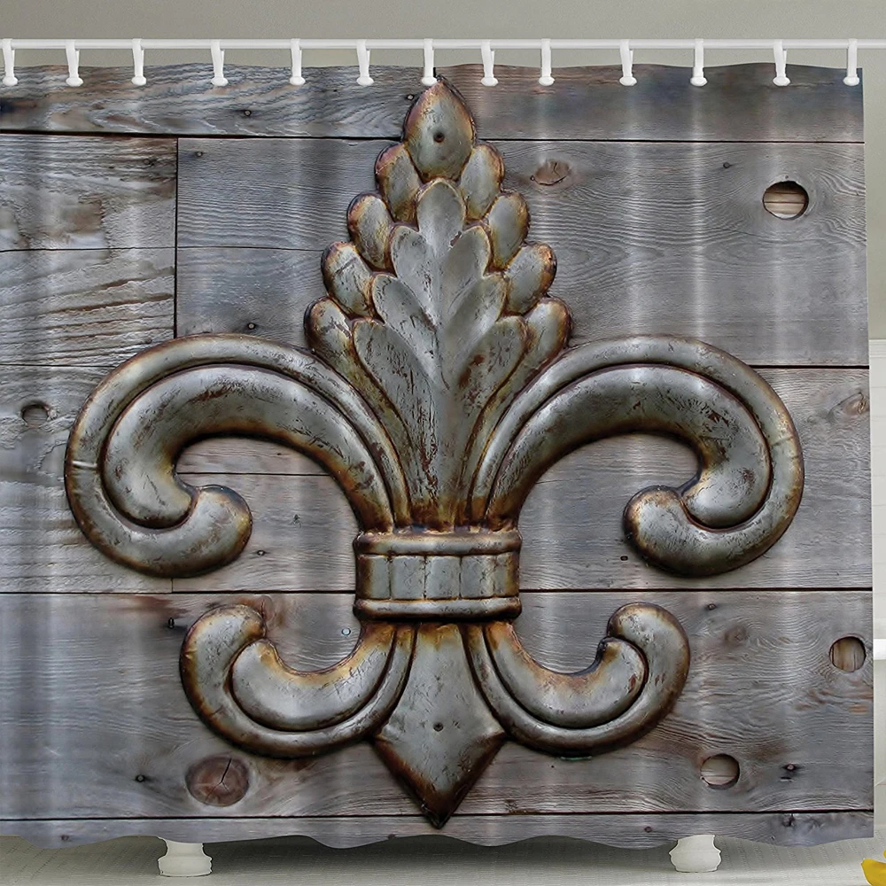 

Fleur De Lis Shower Curtain Home Antiques Decor Peacock Flower Lily Rusty Antiqued Wood Silver Medieval Door Bell French Saints