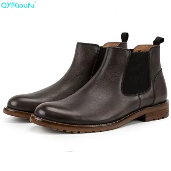 

QYFCIOUFU NEW Spring Autumn Men Chelsea Boots High Quality Genuine Leather Ankle Boots Outdoor Slip-On Male Martins boots Shoes