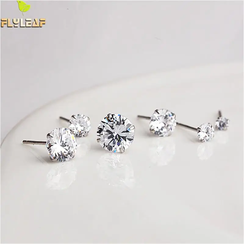 

Flyleaf 925 Sterling Silver Cubic Zirconia Simple Stud Earrings For Women Prevent Allergies Personality Fashion Jewellery