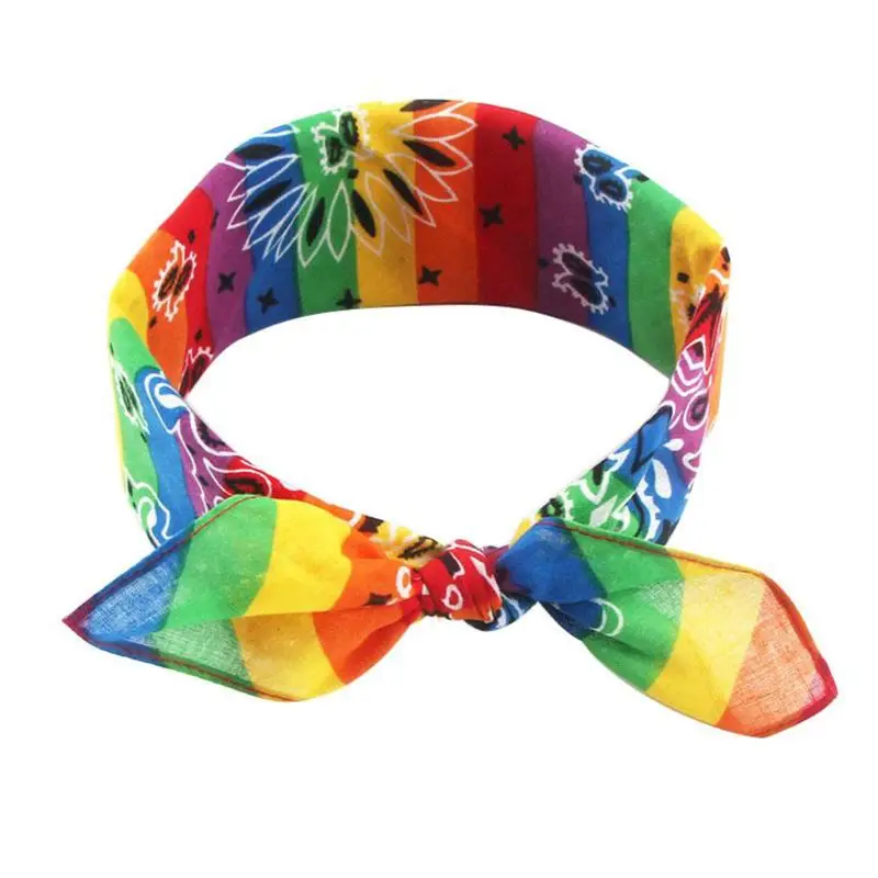 

Rainbow Stripes Paisley Floral Women Girl Cotton Pocket Square Scarf Cute Rabbit Ear Headband Bandana Hip-Hop Wristband Neck