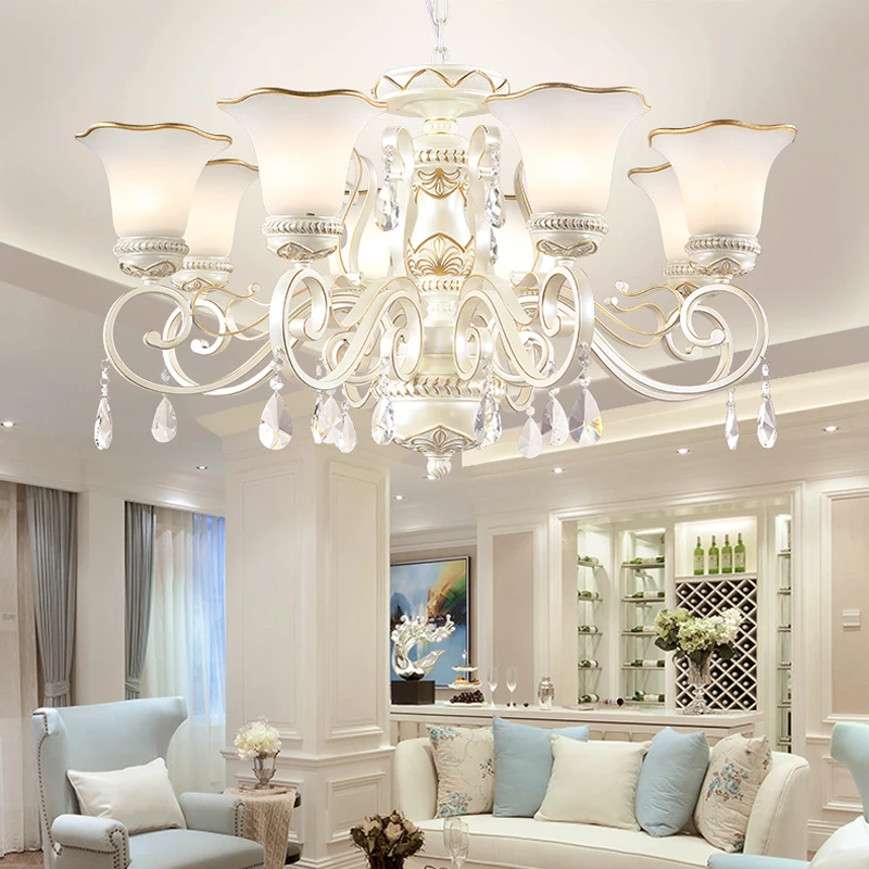 Retro restaurant crystal chandelier villa living room crystal lamp modern Nordic chandeliers American iron bedroom hanging lamps french villa crystal lamps living room chandelier bedroom lamps restaurant lamps alloy continental pendant glass zinc alloy led