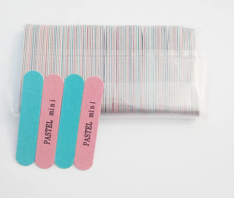20 шт двойной цвет 75 мм пилки для ногтей розовый и синий "пастель мини" Дерево пилочка для ногтей 180/240 одноразовые маникюрные инструменты