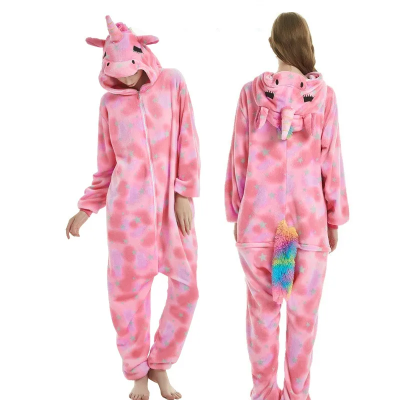 Kigurumi Adults Flannel Unicorn Pajamas Animal Onesies Cartoon Sleepwear Women Men Nightwear Winter Stitch Panda Cosplay Pijimas - Цвет: close eye tenma