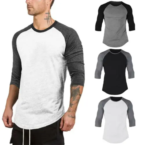 

Mens Boy Raglan 3/4 Sleeve Baseball Plain Tee Sports Blouse T-Shirt Tops M-2XL