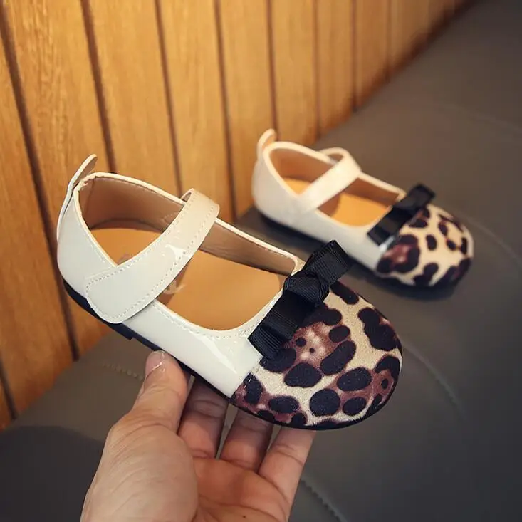 Girls Flat Shoes 2019 New Spring Autumn Princess Shoes With Bow Fashion Leopard Print Baby Dance Dress Shoes EU 21-30