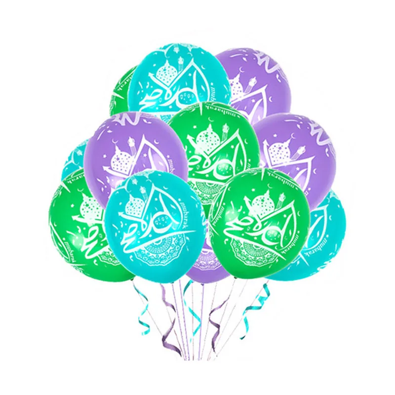 10Pcs Blue Green Eid Mubarak Latex Balloons Islamic New Year Decoration Ramadan Muslim Festival Eid Balloon Supplies