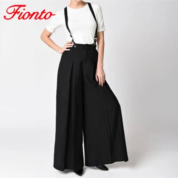 

Summer Cotton Black Green Pants Women's Trousers Detachable Belt High Waist Wide Leg Pants Ladies Solid Color Overalls AN1124