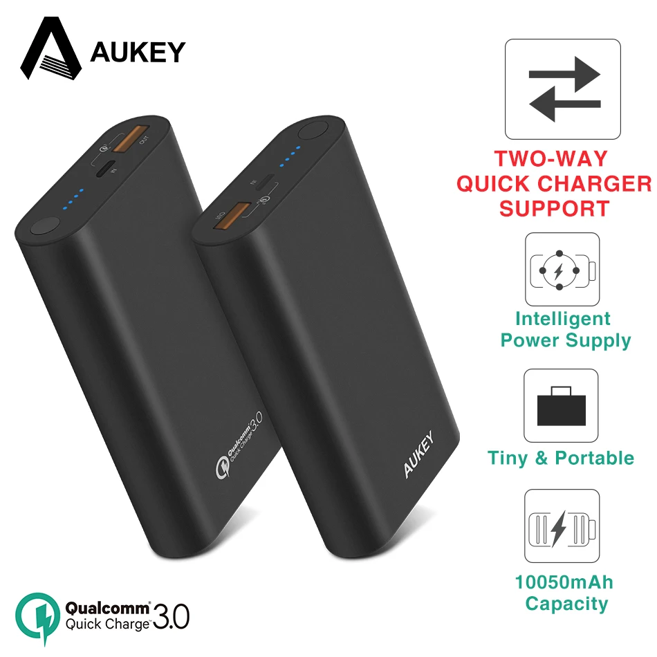 AUKEY 18 Вт двухстороннее Qiuck зарядное устройство 10050mA power Bank Quick Charge 3 0 bank внешний
