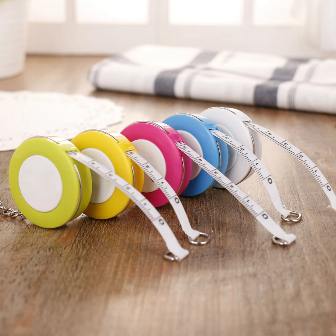 Portable Retractable Ruler Candy Color Keychain Tape Measure 1.5 Meters
