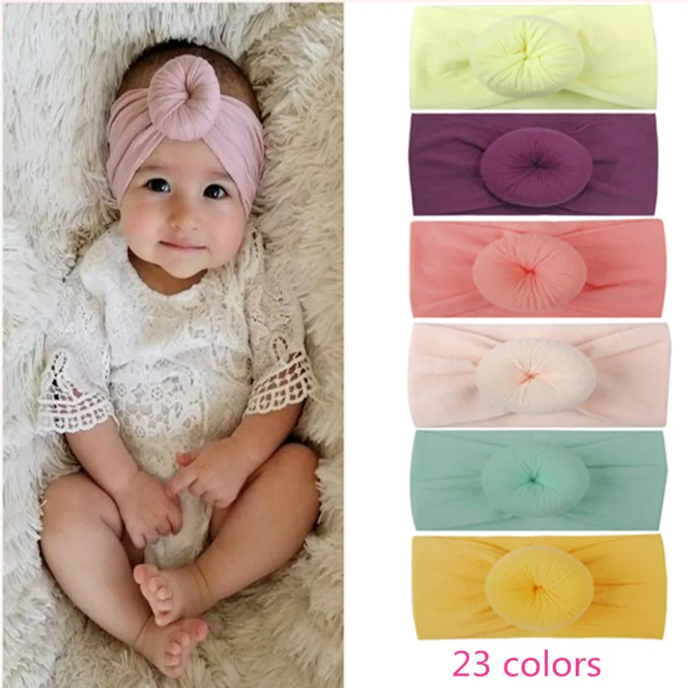 

2019 Wholesale Newborn Top Knot Headband Solid Turban Nylon Headwrap Kids Girls Head Band Hair Accessories Summer bandeau bebe