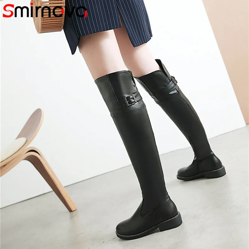 

Smirnova NEW fashion long boots 2018 big size 33-43 shoes ladies hot over the knee boots simple pu leathe woman boots low heel