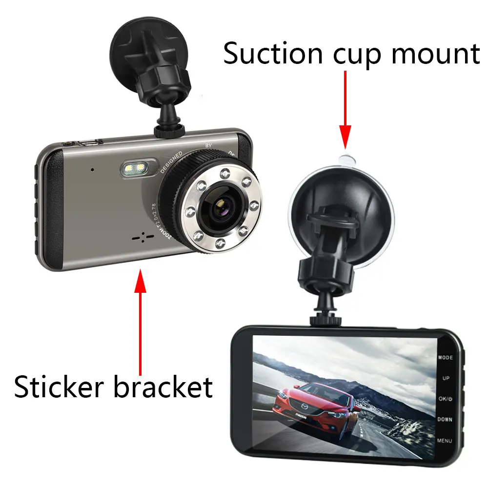 Podofo 4 ''Dashcam двойной объектив Автомобильный видеорегистратор Камера FHD 1080P IPS