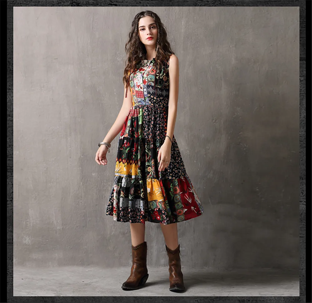 Vintage Printed Summer Dress 2018 New Denim Women Tank Dresses Sleeveless A-line Ruffles Hem Sundresses Vestidos Femininas (16)