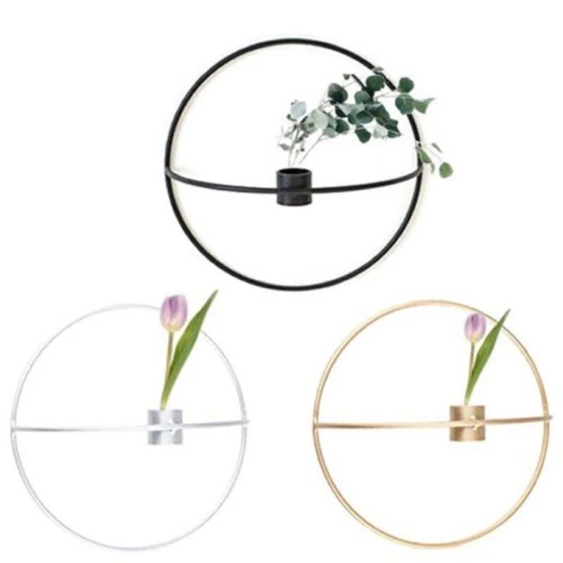 

Metal Geometric Round Wall Mount Candlestick Decoration Ornaments For Flower Arrangement Inserting Candles Hanging In The Air