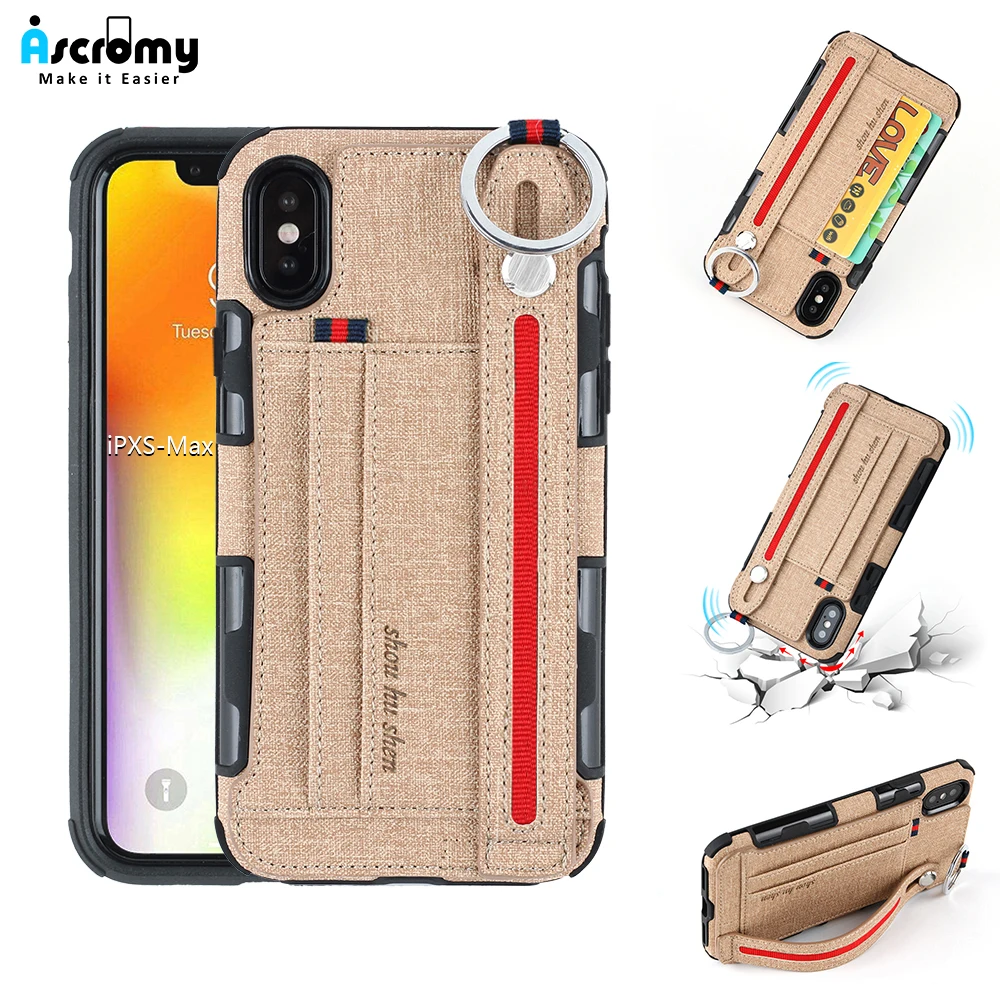 Чехол Ascromy Hands Hang Rope для iPhone XS Max XR из мягкого силикона + ПУ кожи с держателем карт