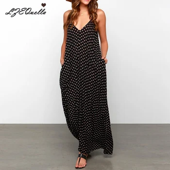 

Summer Sexy Strap Long Dress Women Casual High Street Polka Dot Dress Beach Party Holiday V neck Vestidos