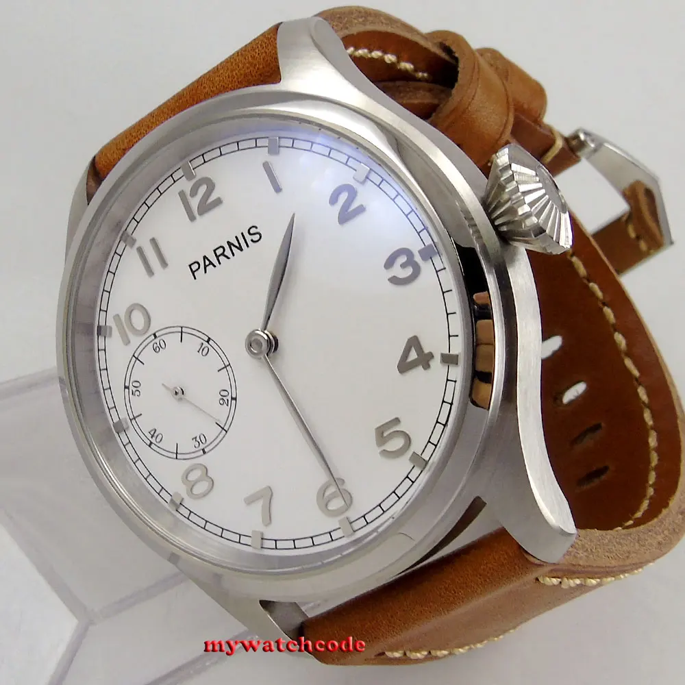 

47mm parnis white dial asia 6497 movement hand winding mens luxury watch P89