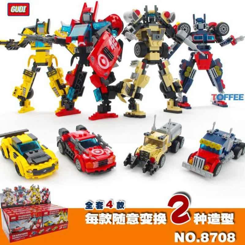 

4pcs/lot GUDI 8708 Transformation Deformed Car Trailer Tanker Building Block Bricks Toys Compatible With Legoings Movie Block