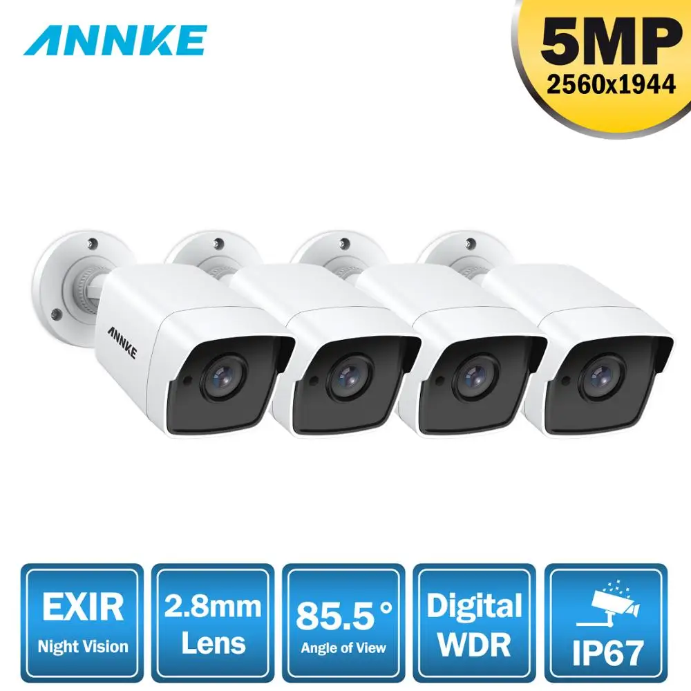 

ANNKE 4X Ultra HD 5MP TVI CCTV Camera Outdoor Weatherproof White Security Surveillance System EXIR Night Vision Email Alert Kit
