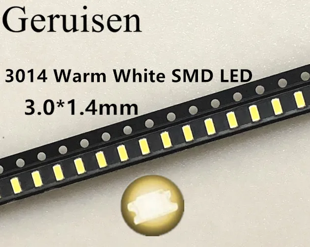 100 шт/3014 SMD LED чип теплый белый ультра яркий 0 1 W 10 12LM 30mA 3V поверхностное крепление