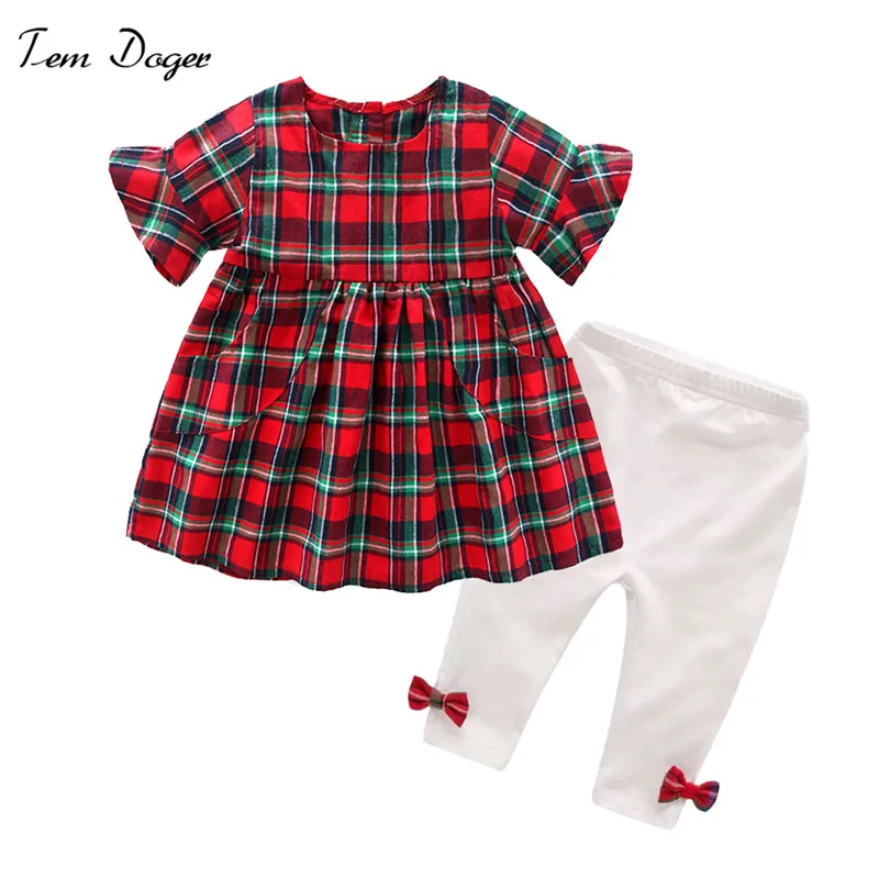 

Tem Doger Baby Girls Dress Sets Toddler Plaid Tops Pants 2Pcs Outfits Clothes Infant Newborn Girl Clothing Sets