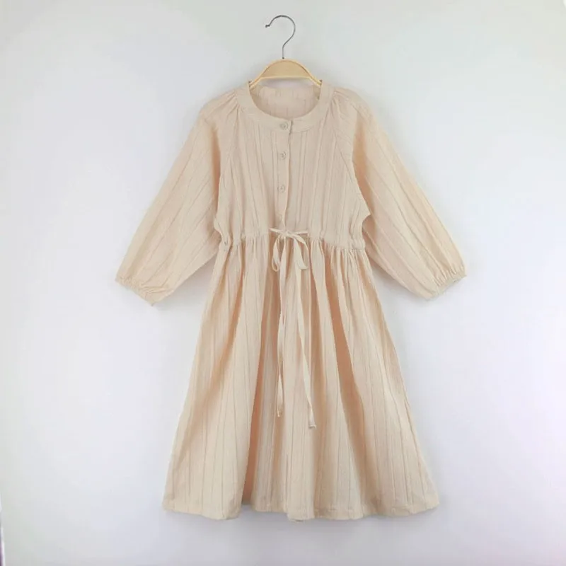 beige girls dress Школьное хлопковое платье для маленьких девочек; сезон осень-весна; коллекция года; платье для девочек-подростков; детская одежда белого и бежевого цвета - Цвет: beige girls dress