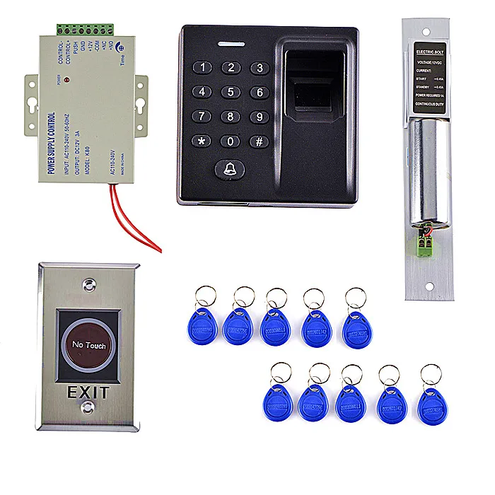 

10 Key Card +500 Users Fingerprint Access Control System Kit +Stainless Steel No Touch Door Button