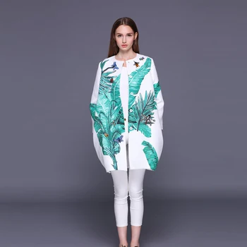 

Custom Plus Size Dress S-7XL 2017 Fall&Winter Single Breasted O-Neck Casual Leaf Japanese Banana Print Diamonds Dragonfly Coat