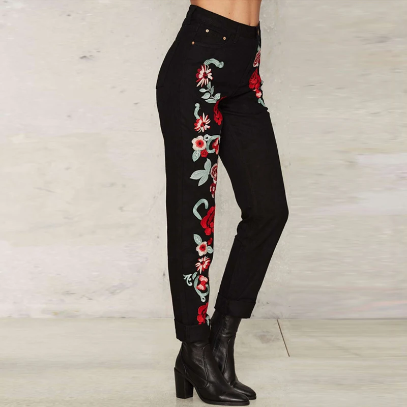 YNZZU Plus Size Rose Embroidery Black Women Jeans 2017 Spring Vintage Straight Loose Denim Pants Trouses Mom Jeans YB116 YNZZU Plus Size Rose Embroidery Black Women Jeans 2017 Spring Vintage Straight Loose Denim Pants Trouses Mom Jeans YB116