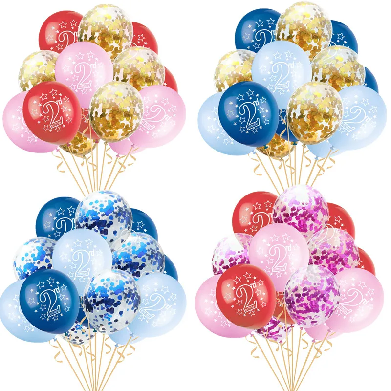 

15pcs/lot Happy Birthday Number 2 Balloons for Baby 2 Years Old Party Decoration Confetti Ballons 2nd Baby Shower Boy Girl 2th