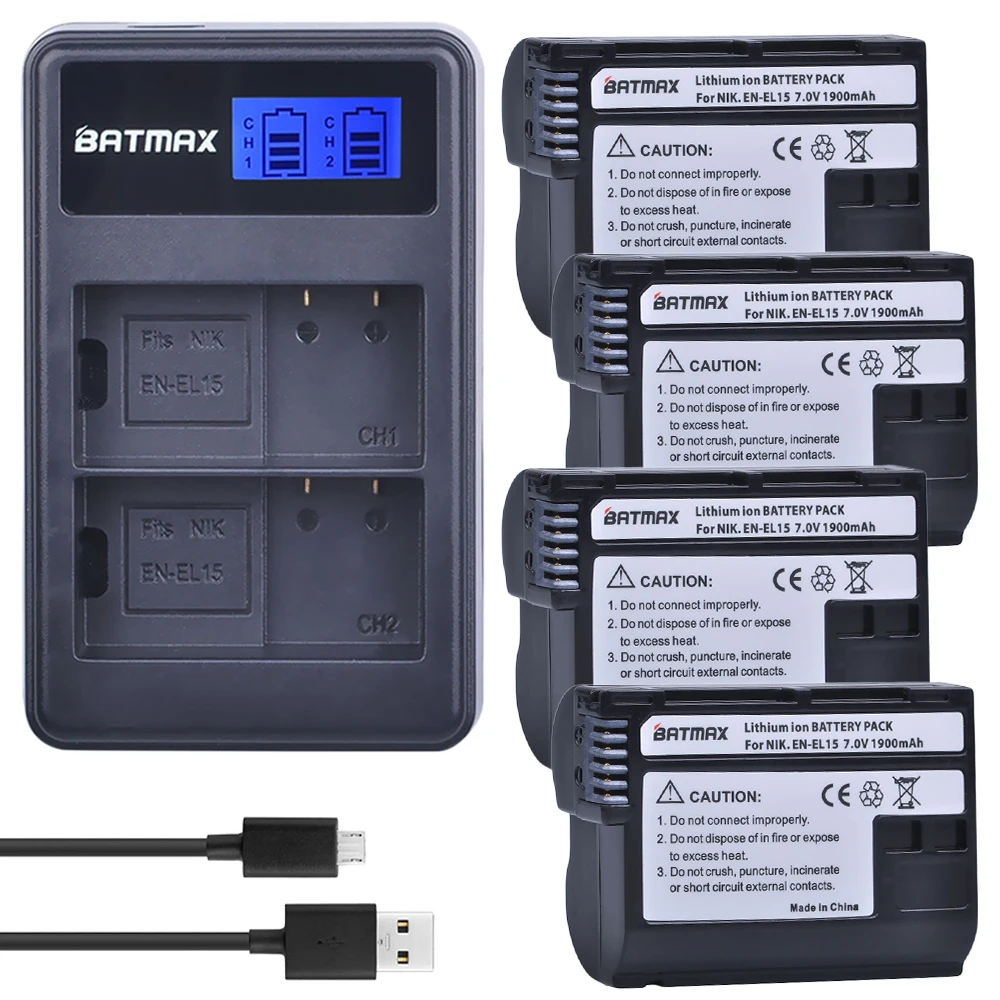 4X EN EL15 EN EL15 EL15A Battery + LCD Dual Charger for Nikon D500,D600