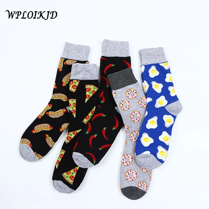 

[WPLOIKJD]Harajuku Hip Hop Creative Streets Happy Socks Pizza/Chili Printing Skateboard Skarpetki Men Socks Unisex Meias Hombre
