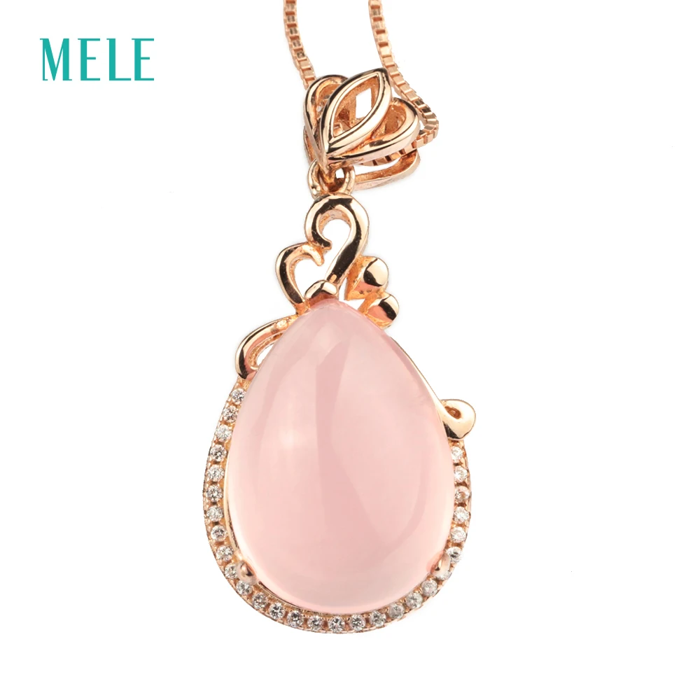 

MELE Natual pink crystal silver pendant, pears 13mm*18mm, light pink color, special design and special gift for Christmas