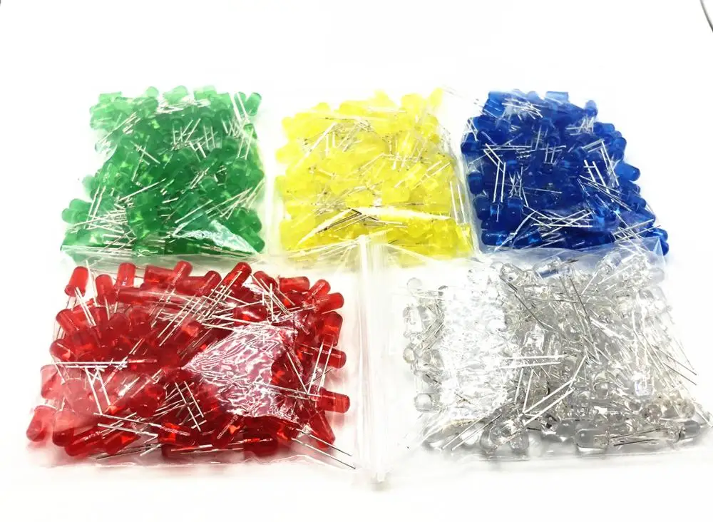 

500Pcs/lot F3 3MM LED Diode Kit Mixed Color Red Green Yellow Blue White