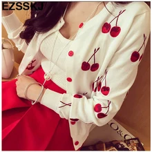 Осенний женский свитер, топы, вишневый вышитый вязаный кардиган, длинный рукав, Дамский весенний женский кардиган, свитер, милая куртка