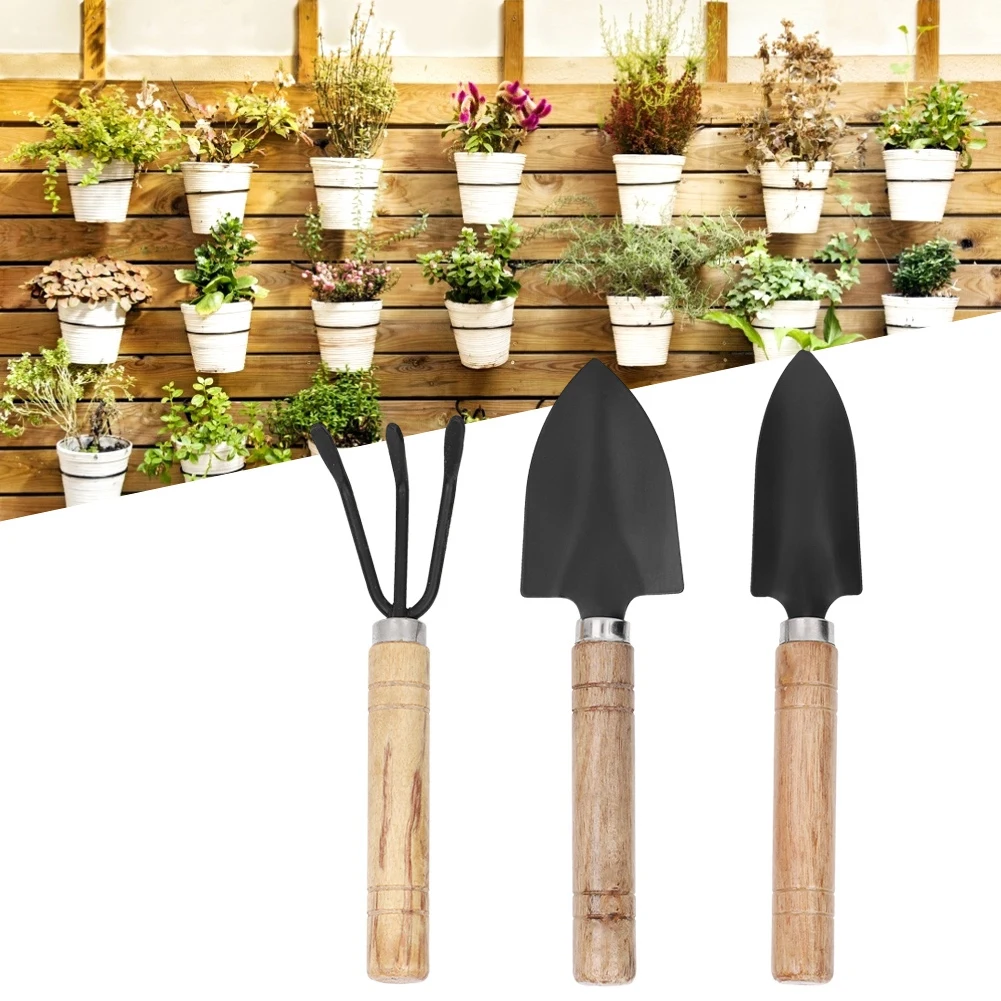 3 шт мини цветок набор инструментов для садоводства мини Spade коготь лопатка-грабли цветов посадки металлическая деревянная ручка голова