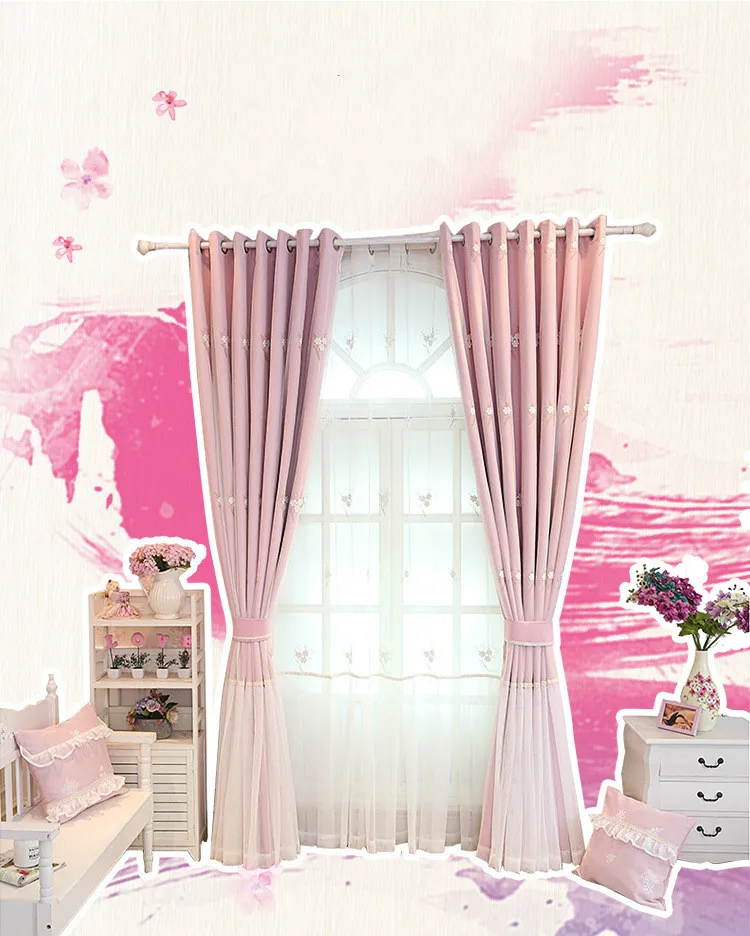 Abbiemao милые, в Корейском стиле розового цвета Шторы плетение вышитые Шторы для девичий Спальня Свадебный номер окна лечение и вязанного кружева