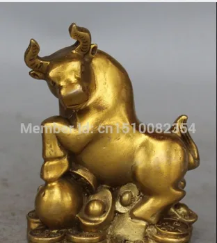 

YM 307 10CM Chinese FengShui Wealth Bronze Carving Zodiac Animal Ox Cattle Sculpture