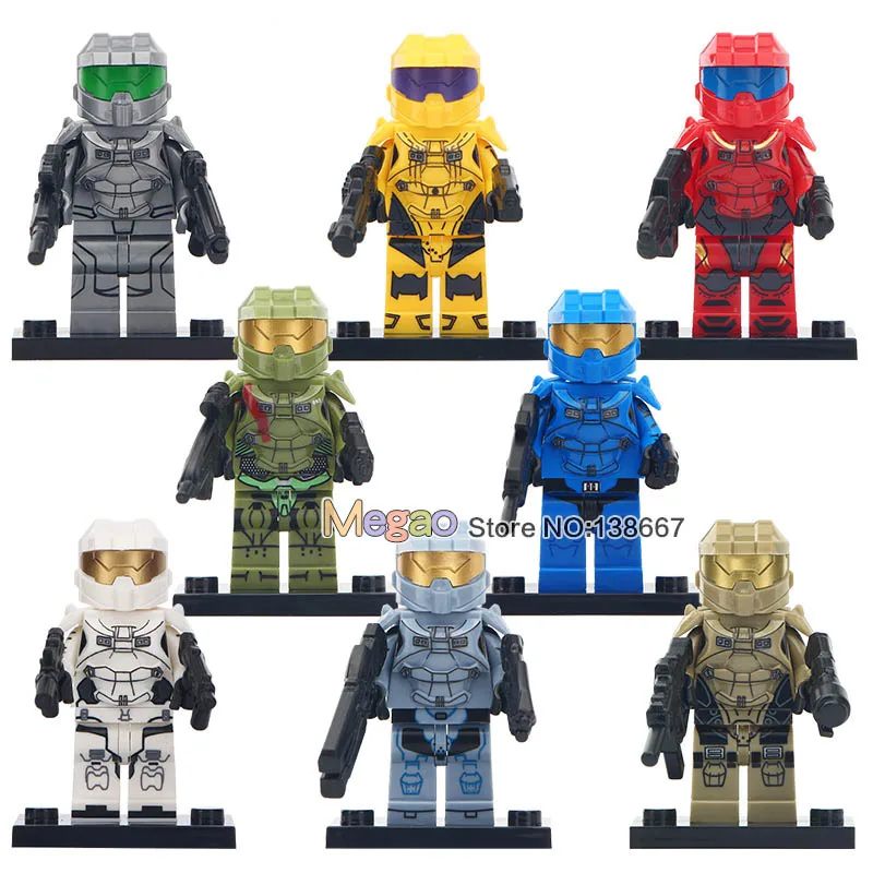 

8 pcs/lot Halo Wars Game Action Warrior Spartan Solider TPS Shooter Game Character Mode Building Blocks Toys for Children