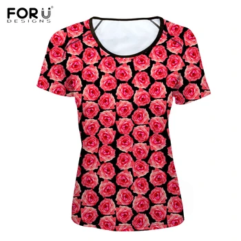 

FORUDESIGNS Beautiful Many Red Roses Flowers Printed Women T Shirt Harajuku Girls Short Sleeve Tops Tee Brand Designer T-shirts