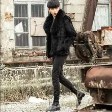 Новая мужская куртка из натуральной кожи с кроличьим мехом большой воротник из меха енота Мужская модная зимняя кожаная куртка
