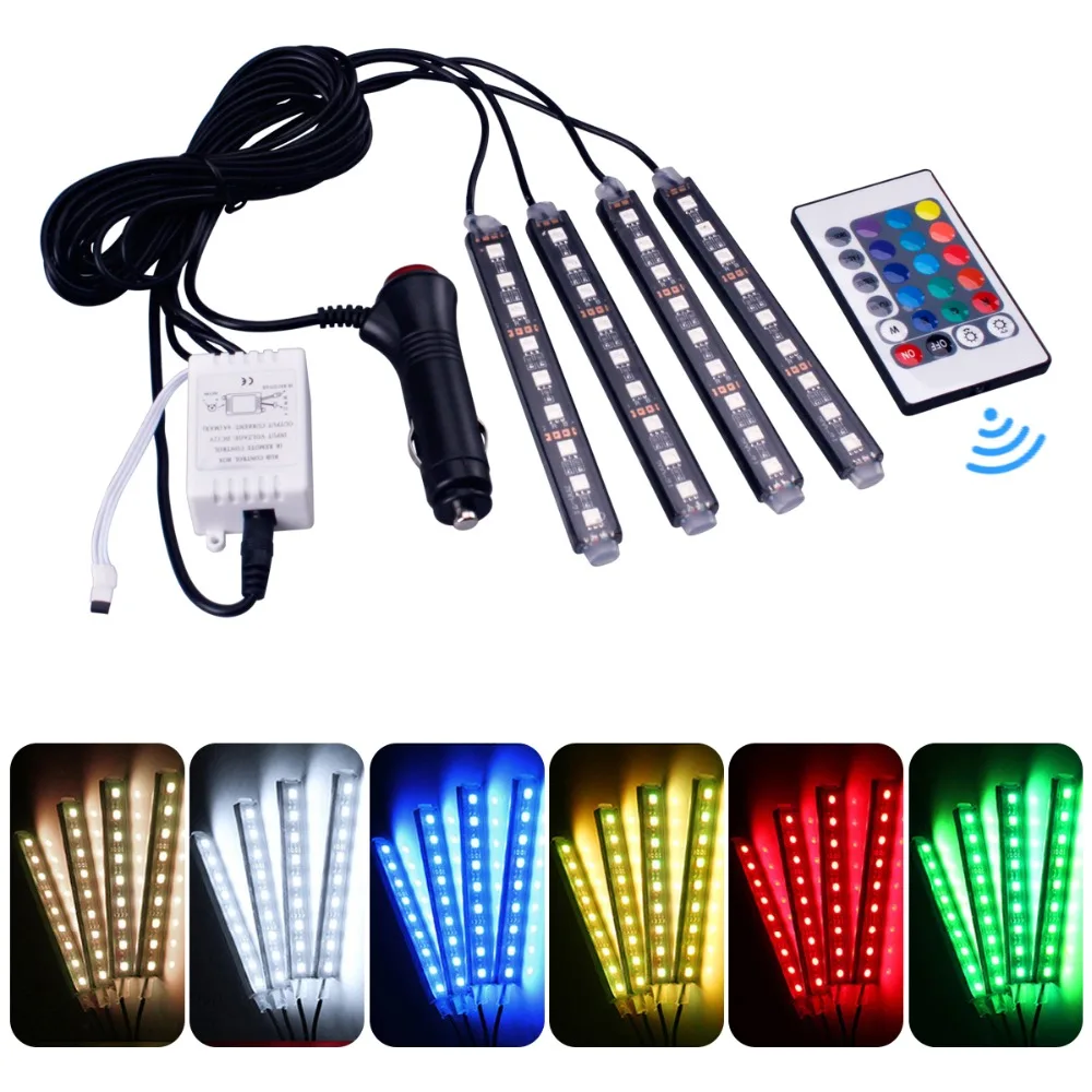 4 шт. автомобиль 9 SMD СВЕТОДИОДНЫЙ DRL полосатый свет для бара Авто атмосферная внутренняя декоративная лампа приложение музыка универсальный пульт дистанционного управления неоновый шнур