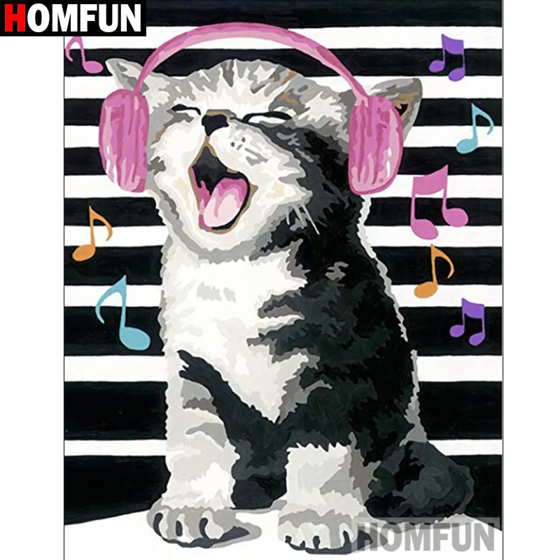 HOMFUN Full Square/Round Drill 5D DIY Diamond Painting &quotAnimal cat music&quot 3D Embroidery Cross Stitch Home Decor gift A17255 | Дом и