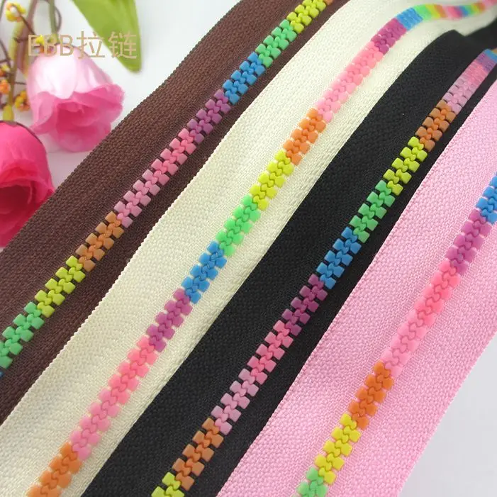

5pcs/lot, Quality 5# multicolor resin zipper with length 1 meter, clothes bags sleeping bag zipper diy customize