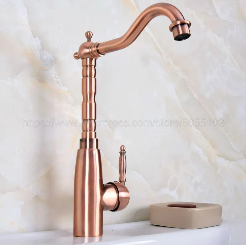 Antique Red Copper Single Hole Basin Faucet Deck Mounted Single Handle Hot And Cold Water Tap znf636