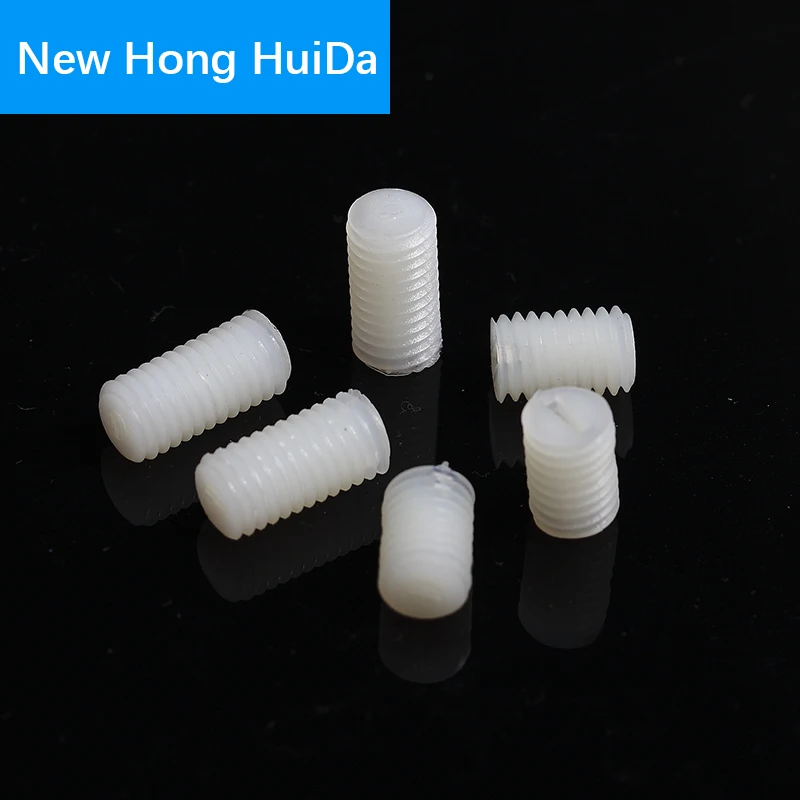 

White Nylon Set Grub Screws Plastic Thread Flat Head Metric Headless Slotted Bolt M4